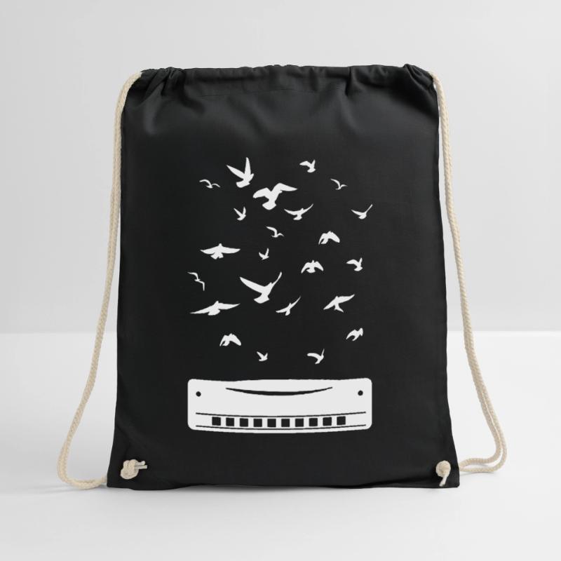 Playing Harmonica Player Harmonica Instrument Drawstring Bag