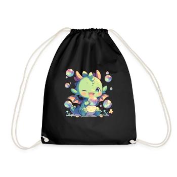 Dragon Bubbles Kawaii Dragon Kids - Drawstring Bag - black - Front