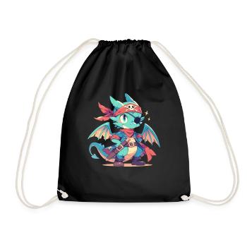 Dragon Pirate Kawaii Dragon Kids - Drawstring Bag - black - Front