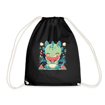 Dragon Watermelon Kawaii Dragon Kids - Drawstring Bag - black - Front