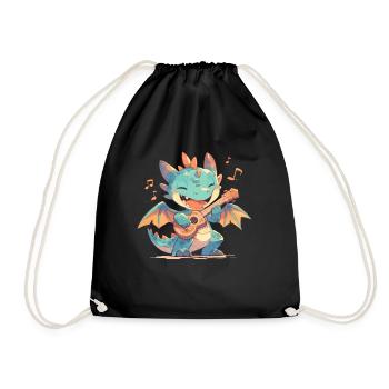 Drache Ukulele Kawaii Drache Kinder - Turnbeutel - Schwarz - Vorne