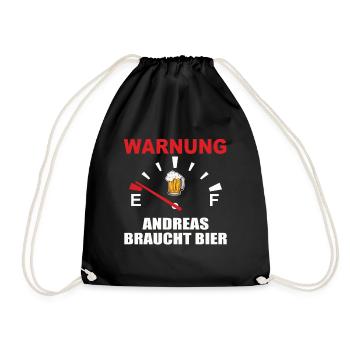 Beer speedometer, Andreas needs beer - Drawstring Bag - black - Front