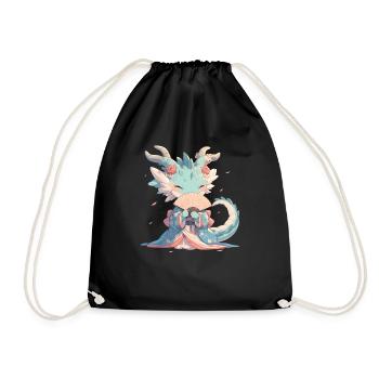 Dragon Geisha Japanese Kawaii Dragon - Drawstring Bag - black - Front