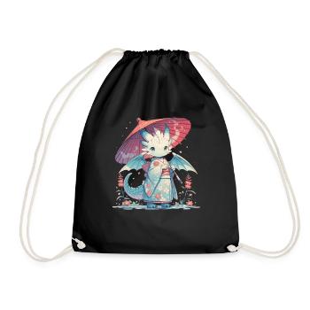 Dragon Geisha Japanese Kawaii Dragon - Drawstring Bag - black - Front