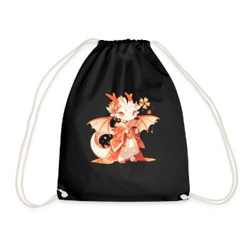 Dragon Geisha Japanese Kawaii - Drawstring Bag - black - Front