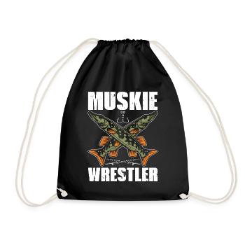 Musky Fishing Muskie Wrestler Predatory Fish Lover - Drawstring Bag - black - Front