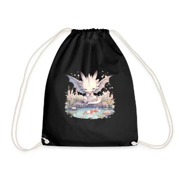 Dragon Koi Fish Japanese Kawaii Dragon - Drawstring Bag - black - Front