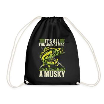 Musky Fishing It's All Fun And Games Fishing Rod - Drawstring Bag - black - Front