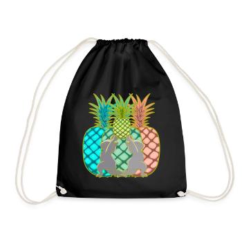 Ananas Katzen Obst Früchte Yogi Yoga Retro 80er - Turnbeutel - Schwarz - Vorne