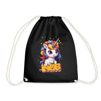 INES - Beautiful girl name with cute unicorn - Drawstring Bag - black - Front