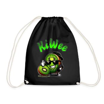 KiWee - süße Kiwi im Hip Hop Stil - Turnbeutel - Schwarz - Vorne