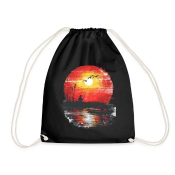Sunset Angler Silhouette - Drawstring Bag - black - Front