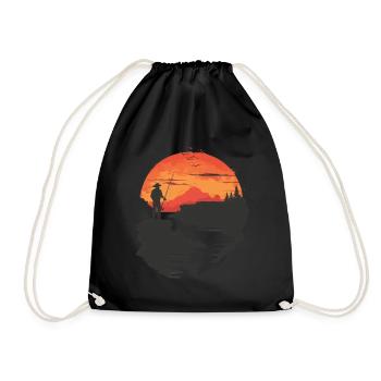 Sonnenuntergang Angler Silhouette - Turnbeutel - Schwarz - Vorne