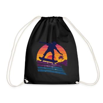Silhouette de planche à roulettes coucher de soleil - Sac de sport léger - noir - Devant