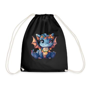 Dragon Christmas Lights Anime Kawaii Kids - Drawstring Bag - black - Front