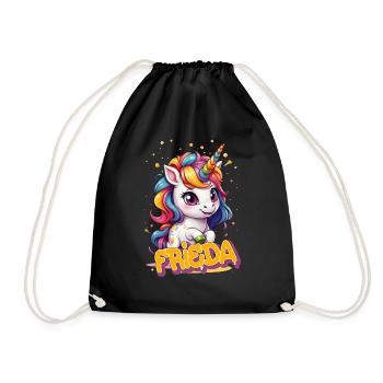 FRIEDA - Beau nom de fille avec une licorne mignonne - Sac de sport léger - noir - Devant