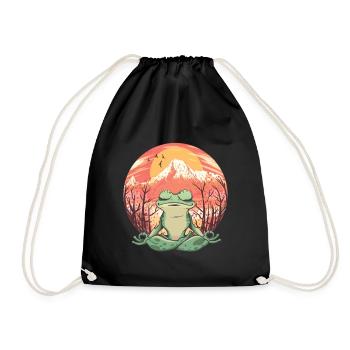 Retro Frosch Yogy Natrur Meditation Entspannung - Turnbeutel - Schwarz - Vorne
