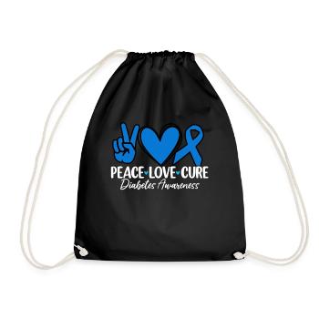 Peace Love Cure T1D Blue Ribbon Juvenile Diabetes - Drawstring Bag - black - Front