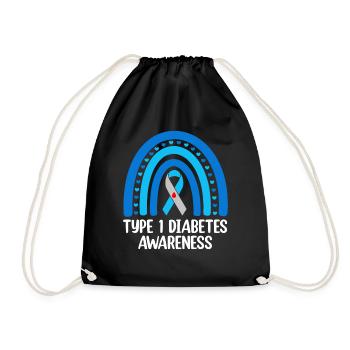 Typ-1-Diabetes-Bewusstsein Blaues Band Regenbogen T1D - Turnbeutel - Schwarz - Vorne