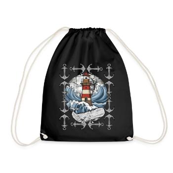 phare, signal, maritime, baleine, vagues, mer, poisson - Sac de sport léger - noir - Devant