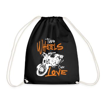 Two Wheels One Love Motorcycle Biker Motorcyclist - Drawstring Bag - black - Front