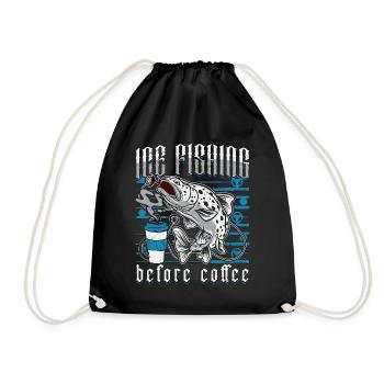 Ice Fishing Before Coffee Ice Fisher Coffee Lover - Drawstring Bag - black - Front