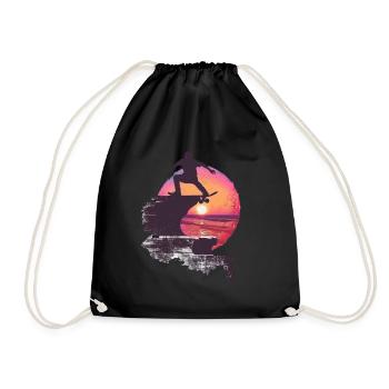 Skateboarder Silhouette Coucher De Soleil - Sac de sport léger - noir - Devant