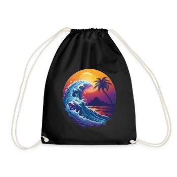 Ocean Sea Wave Sunset Background - Drawstring Bag - black - Front