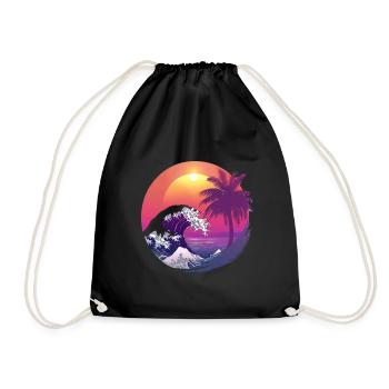 Ocean Sea Wave Sunset Background - Drawstring Bag - black - Front