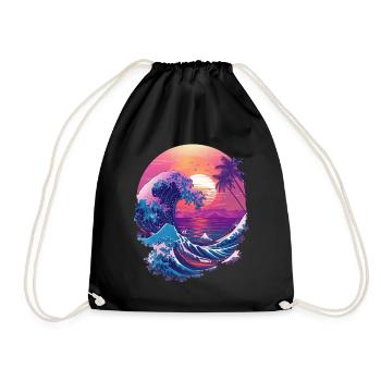 Ocean Sea Wave Sunset Background - Drawstring Bag - black - Front