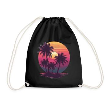 Océan Palmiers Vintage Rétro Coucher de soleil - Sac de sport léger - noir - Devant