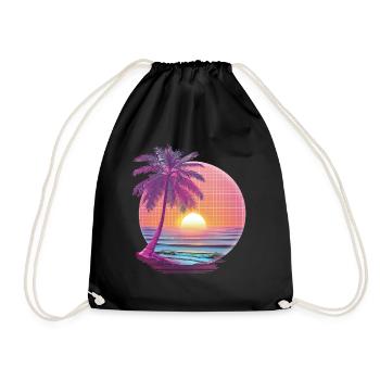 Océan Palmiers Vintage Rétro Coucher de soleil - Sac de sport léger - noir - Devant