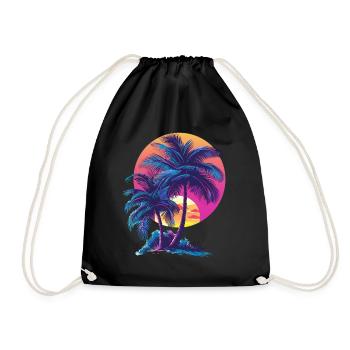 Océan Palmiers Vintage Rétro Coucher de soleil - Sac de sport léger - noir - Devant
