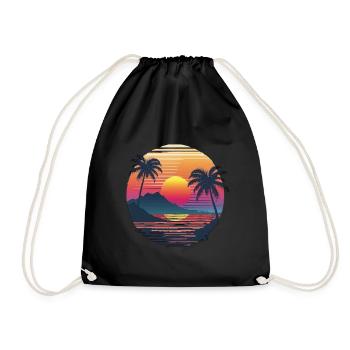 Océan Palmiers Vintage Rétro Coucher de soleil - Sac de sport léger - noir - Devant