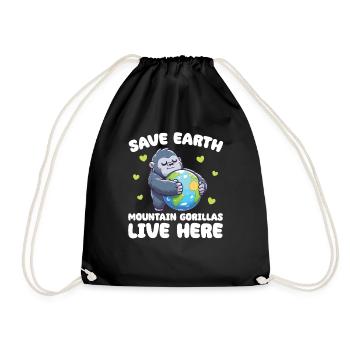Save the Earth Mountain Gorillas Live Here Earth Day - Drawstring Bag - black - Front
