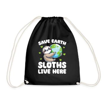 Save the Earth Sloths Live Here Earth Day - Drawstring Bag - black - Front