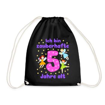 5th Birthday Fairies Magic Fantasy Girl 5 Years - Drawstring Bag - black - Front