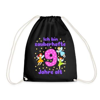 9th Birthday Fairies Magic Fantasy Girl 9 Years - Drawstring Bag - black - Front