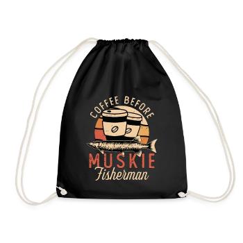 Muskie Fisherman Coffee Loves Fishing Coffee Lover - Drawstring Bag - black - Front