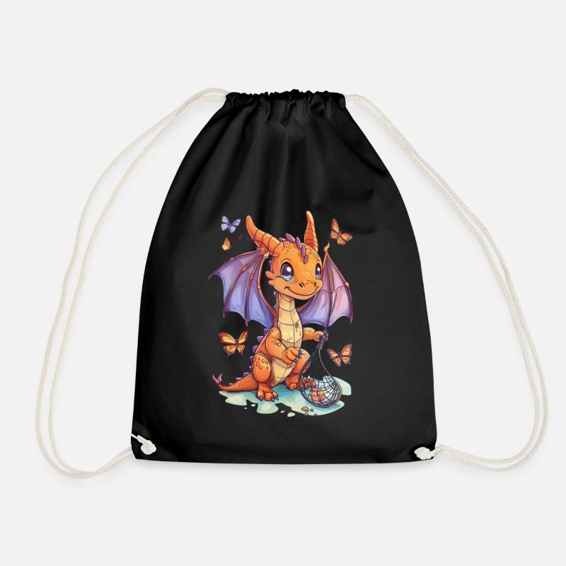 Drache Schmetterlinge Kawaii Drache Kinder - Turnbeutel - Schwarz