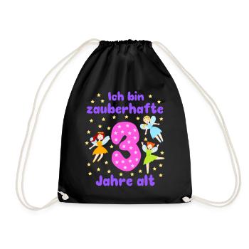 3rd Birthday Fairies Magic Fantasy Girl 3 Years - Drawstring Bag - black - Front