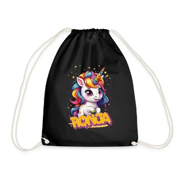 RONJA - Schöner Mädchen Name mit süßem Einhorn - Turnbeutel - Schwarz - Vorne