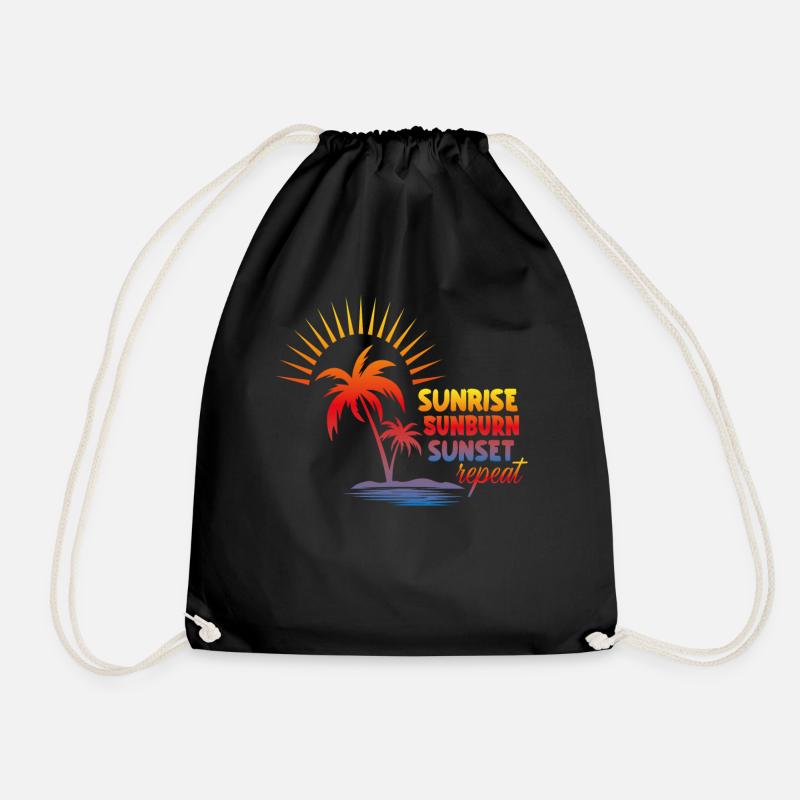 Sunrise Sunburn Sunset repeat, holiday, summer, - Drawstring Bag - black