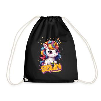 SELIN - Beau nom de fille avec une licorne mignonne - Sac de sport léger - noir - Devant