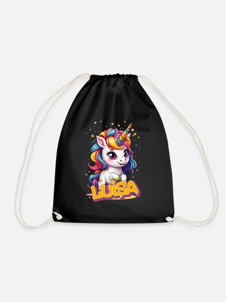 LUISA - Schöner Mädchen Name mit süßem Einhorn - Turnbeutel - Schwarz