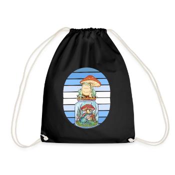frog, frogs, mushrooms, amphibians, forest, funny - Drawstring Bag - black - Front