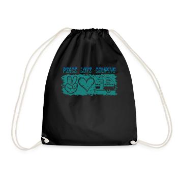 PEACE LOVE CAMPING. Outdoor, Holiday, Leisure, - Drawstring Bag - black - Front
