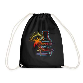 Support Day Drinking. Celebrations, refreshment, palm trees, - Drawstring Bag - black - Front