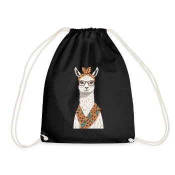 Llama Loving Mom Funny Design Alpaca Motif - Drawstring Bag - black - Front