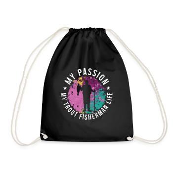 Trout Fisherman My Passion My Trout Fly Fishing - Drawstring Bag - black - Front
